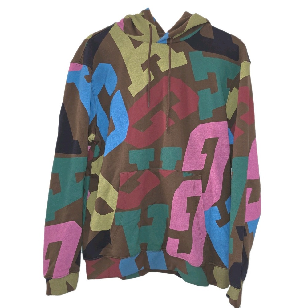 New GAP Logo All Over Print Color Block Adult Small Brown Fleece Hoodie